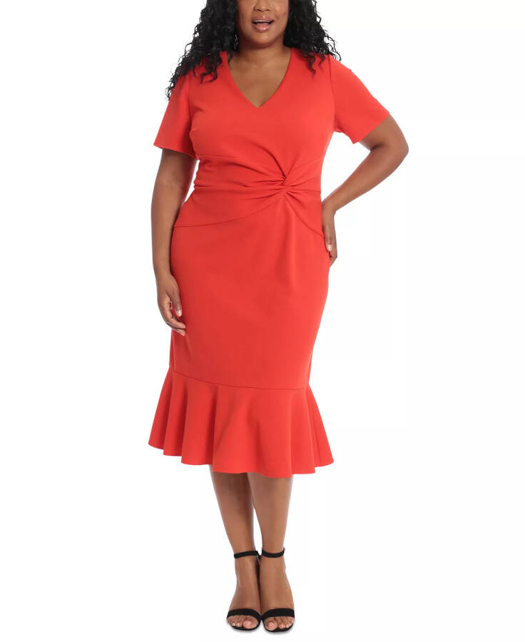 Plus Size Twist-Front Flounce-Hem Dress Scarlet - 4