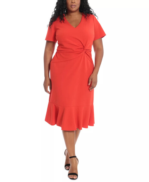 Plus Size Twist-Front Flounce-Hem Dress Scarlet - 6