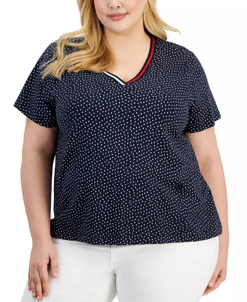 Plus Size V-Neck Dot-Print Top Sky Captain - 1