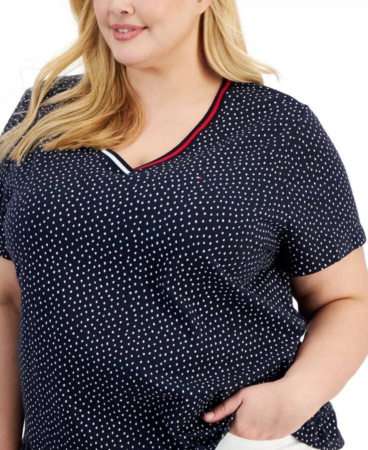 Plus Size V-Neck Dot-Print Top Sky Captain - 3