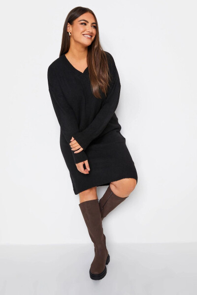 Plus Size V Neck Long Sleeve Knit Sweater Dress 302334 - 2