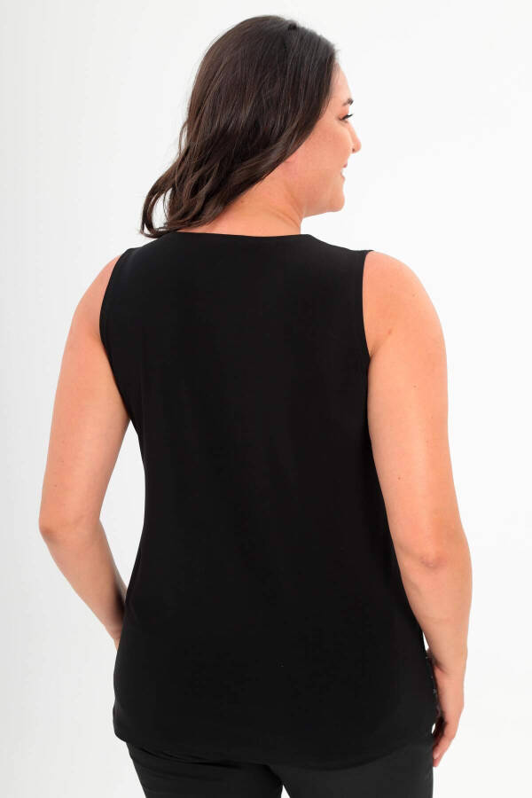 Plus size, wide-strap, sequined black dressy tank top. - 5