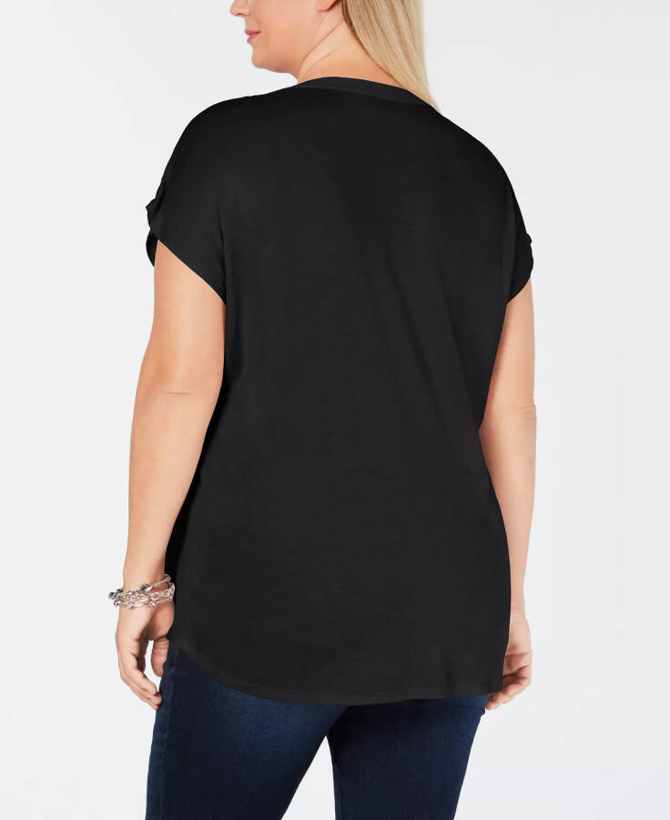 Plus Size Woven-Front V-Neck Top, Created for Modazone Deep Black - 2