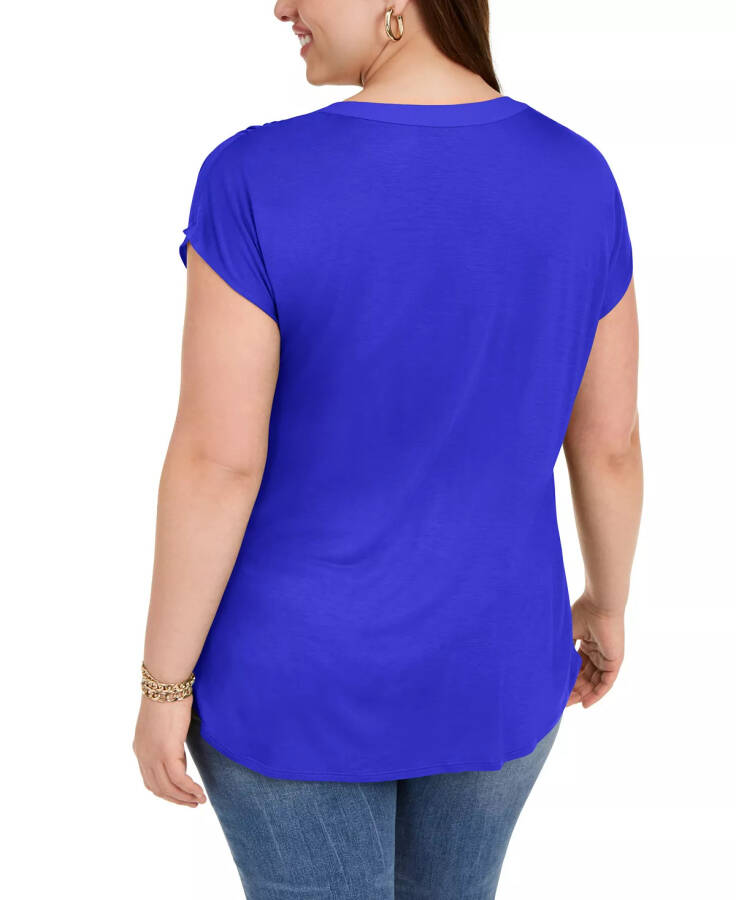 Plus Size Woven-Front V-Neck Top, Created for Modazone Goddess Blue - 2