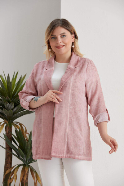 Plus Size Wrap Collar Batik Powder Jacket - 4