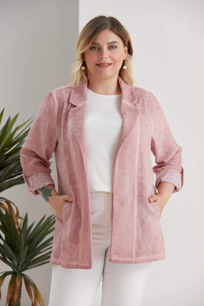 Plus Size Wrap Collar Batik Powder Jacket - 6