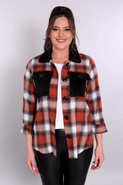 Plush Pocket Terracotta Plaid Shirt - 1