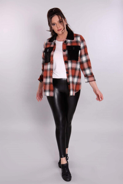 Plush Pocket Terracotta Plaid Shirt - 2