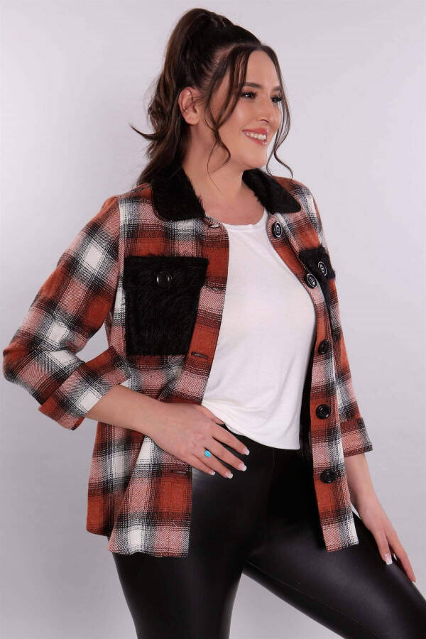 Plush Pocket Terracotta Plaid Shirt - 3