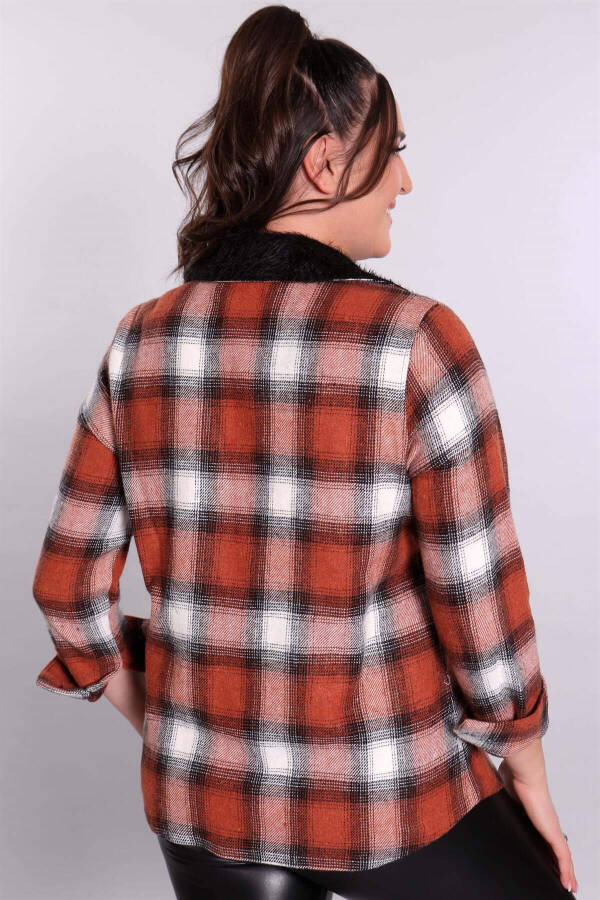 Plush Pocket Terracotta Plaid Shirt - 4