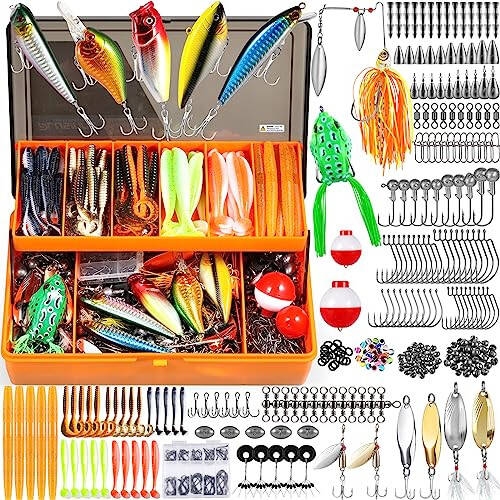 PLUSINNO 353/404 PCS Fishing Lures, Upgrade Fishing Tackle Box with Tackle Included, Crankbaits, Hooks, Weights, Other Accessories, Fishing Lure Bait Gear Equipment Kit Gift for Men Freshwater Bass - 1