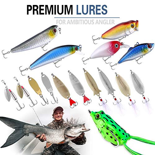 PLUSINNO Fishing Lures Baits Tackle Including Crankbaits, Spinnerbaits, Plastic Worms, Jigs, Topwater Lures, Tackle Box and More Fishing Gear Lures Kit Set, 102/302Pcs Fishing Lure Tackle - 5