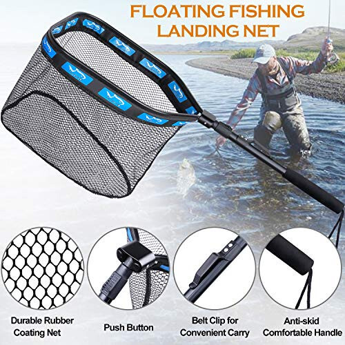 PLUSINNO Floating Fishing Net for Steelhead, Salmon, Fly, Kayak, Catfish, Bass, Trout Fishing, Rubber Coated Landing Net for Easy Catch & Release, Compact & Foldable for Easy Transportation & Storage - 2