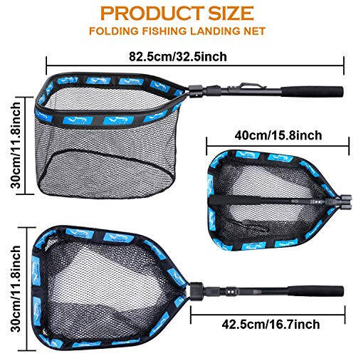 PLUSINNO Floating Fishing Net for Steelhead, Salmon, Fly, Kayak, Catfish, Bass, Trout Fishing, Rubber Coated Landing Net for Easy Catch & Release, Compact & Foldable for Easy Transportation & Storage - 3