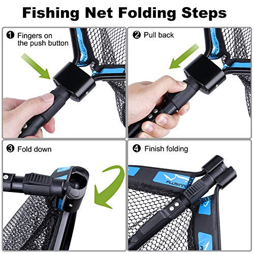 PLUSINNO Floating Fishing Net for Steelhead, Salmon, Fly, Kayak, Catfish, Bass, Trout Fishing, Rubber Coated Landing Net for Easy Catch & Release, Compact & Foldable for Easy Transportation & Storage - 4