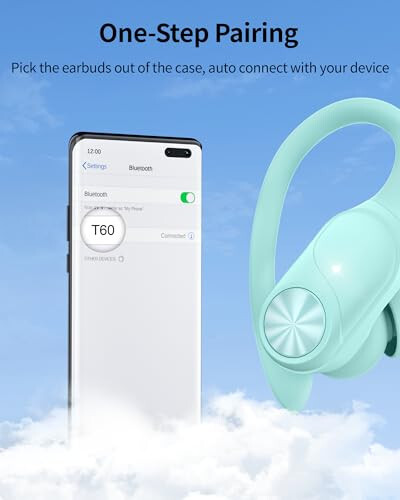 PocBuds Bluetooth Headphones Wireless Earbuds 80hrs Playtime Wireless Charging Case Digital Display Sport Ear buds with Earhook Deep Bass IPX7 Waterproof Over-Ear Earphones for Phone Laptop Mint Green - 4