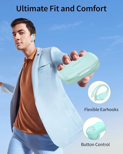 PocBuds Bluetooth Headphones Wireless Earbuds 80hrs Playtime Wireless Charging Case Digital Display Sport Ear buds with Earhook Deep Bass IPX7 Waterproof Over-Ear Earphones for Phone Laptop Mint Green - 6