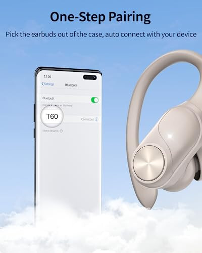 PocBuds Bluetooth Headphones Wireless Earbuds 80hrs Playtime Wireless Charging Case Digital Display Sport Ear buds with Earhook Deep Bass IPX7 Waterproof Over-Ear Earphones for Phone Laptop Pearl Gray - 4