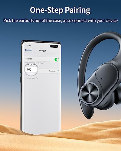 PocBuds Bluetooth Headphones Wireless Earbuds 80hrs Playtime Wireless Charging Case Digital Display Sports Ear Buds with Earhook Deep Bass IPX7 Waterproof Over-Ear Earphones for TV Phone Laptop Black - 4