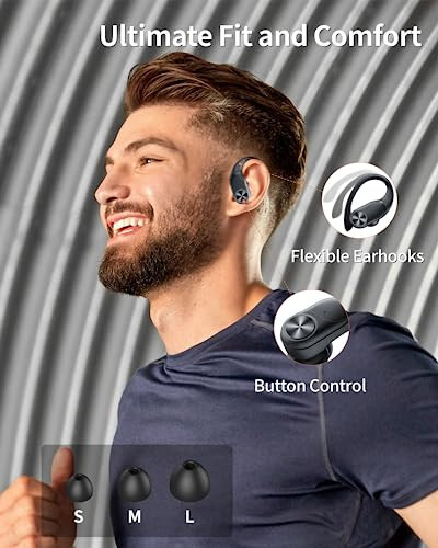 PocBuds Bluetooth Headphones Wireless Earbuds 80hrs Playtime Wireless Charging Case Digital Display Sports Ear Buds with Earhook Deep Bass IPX7 Waterproof Over-Ear Earphones for TV Phone Laptop Black - 6