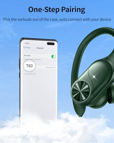 PocBuds Bluetooth Headphones Wireless Earbuds 80hrs Playtime Wireless Charging Case Digital Display Sports Ear Buds with Earhook Deep Bass IPX7 Waterproof Over-Ear Earphones for TV Phone Laptop Olive - 4