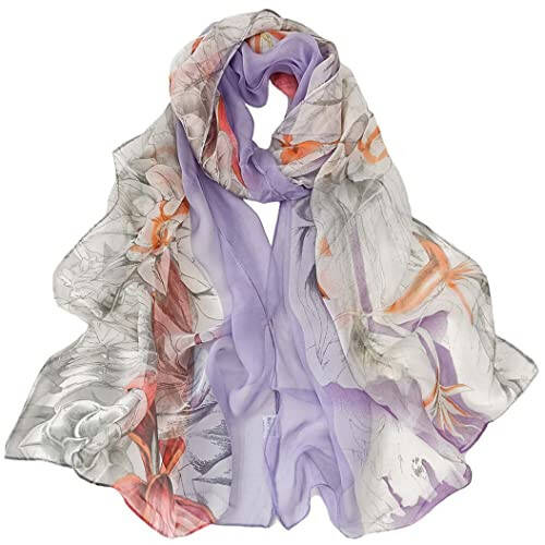 Pokeedioty Scarfs for Women Lightweight Fashion Scarves Elegant Floral Pattern Sheer Scarves - 1