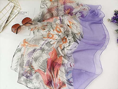 Pokeedioty Scarfs for Women Lightweight Fashion Scarves Elegant Floral Pattern Sheer Scarves - 2