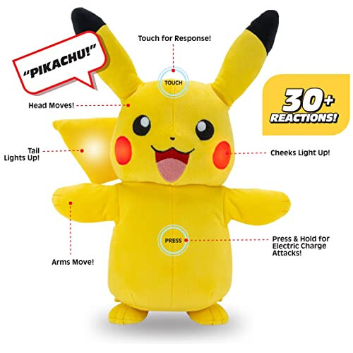 Pokémon Pikachu Elektr Zaryadli Plush - 10 dyuymli Interaktiv Plush Yorug'lik, Ovoz Reaktsiyalari va Momaqaldiroq FX bilan - 2