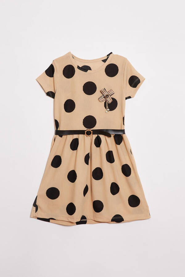 Polka Dot Dress with Belt Detail for Girls - 1