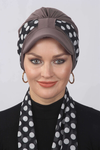 Polka Dot Scarf Hat Bonnet Mink - 2