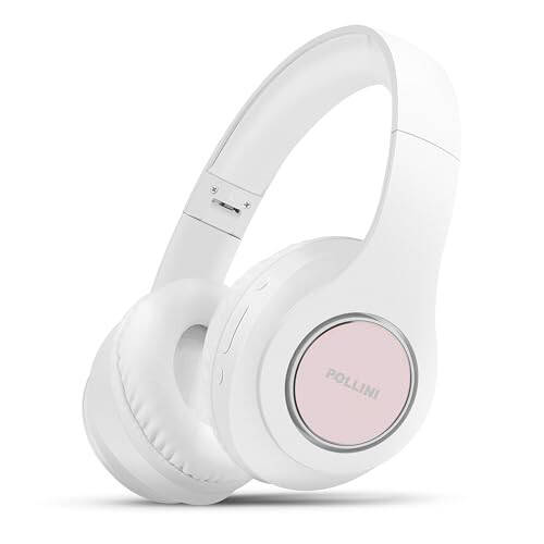 Pollini Bluetooth Headphones Wireless, 40H Playtime Foldable Over Ear Headphones with Microphone, Deep Bass Stereo Headset with Soft Memory-Protein Earmuffs for Phone/PC (White) - 1