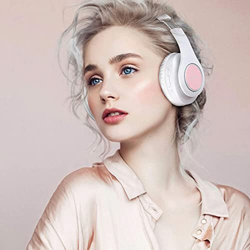 Pollini Bluetooth Headphones Wireless, 40H Playtime Foldable Over Ear Headphones with Microphone, Deep Bass Stereo Headset with Soft Memory-Protein Earmuffs for Phone/PC (White) - 4