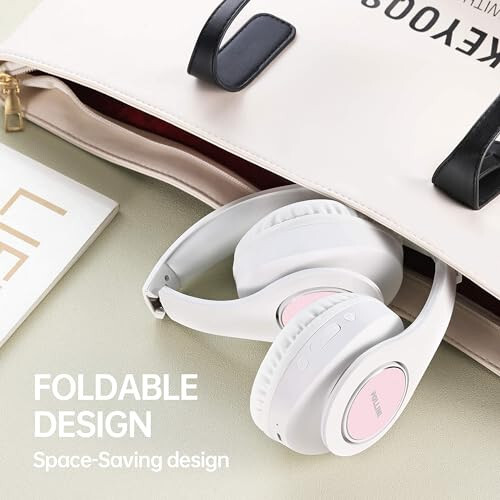 Pollini Bluetooth Headphones Wireless, 40H Playtime Foldable Over Ear Headphones with Microphone, Deep Bass Stereo Headset with Soft Memory-Protein Earmuffs for Phone/PC (White) - 5