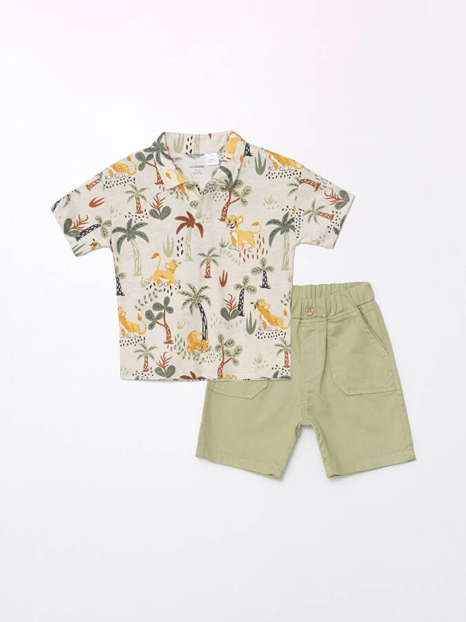 Polo Collar Short Sleeve Printed Baby Boy T-shirt and Shorts 2-Piece Set - 1