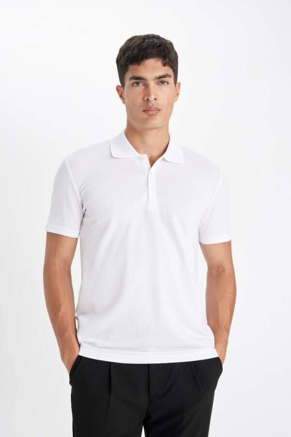 Поло с коротким рукавом Basic Slim Fit из хлопка Белый - 3