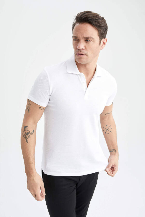 Поло с коротким рукавом Basic Slim Fit из хлопка Белый - 14