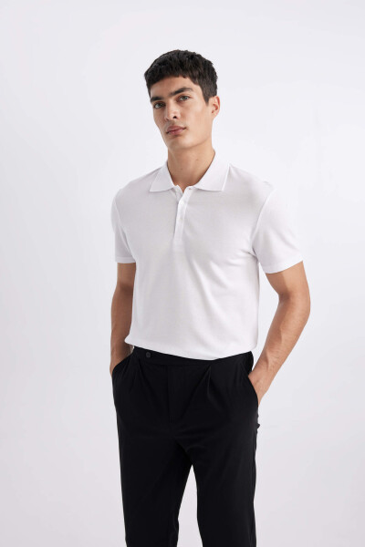 Поло с коротким рукавом Basic Slim Fit из хлопка Белый - 9