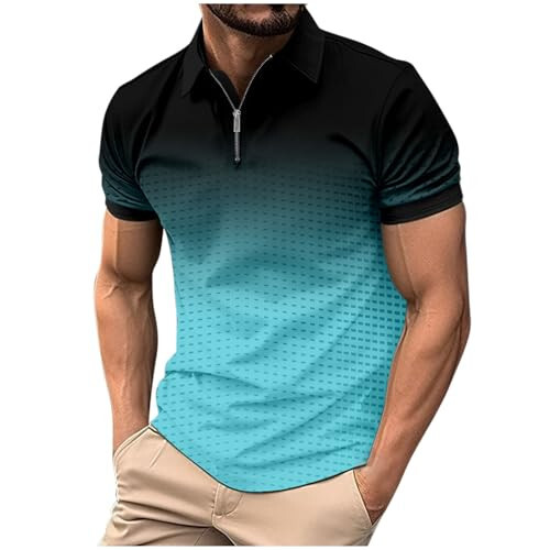 Polo Shirts for Men Loose Fit Short Sleeve Contrast Color Print Quarter-Zip Golf Shirt Summer Spring Causal Tops - 1