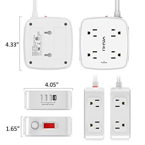 Полоса питания с защитой от скачков напряжения длиной 6 футов - 8 широких розеток с 4 USB-портами, 3 боковых розетки с удлинительным кабелем длиной 6 футов, плоский штекер, настенный монтаж, настольная USB-зарядная станция, ETL, белая - 11