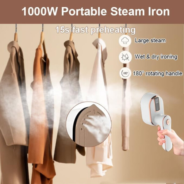 Portable Iron for Clothes, Travel Mini Steamer, Support Dry and Wet Ironing 15s Fast Heat Up 180° Rotatable Small Mini Steam Iron for Travel Home College Dorm Essentials Present - 2