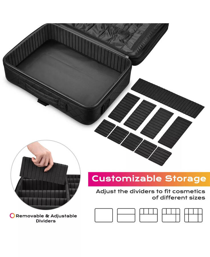 Portable Makeup Train Case Cosmetic Organizer Brush Holder Travel Bag Black - 2