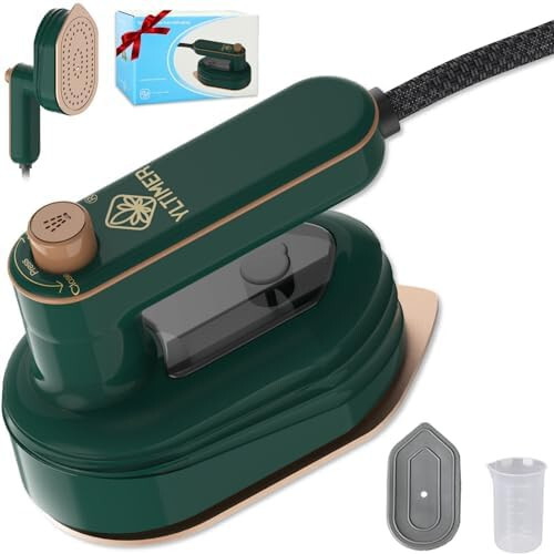 Portable Mini Travel Iron for Clothes, 180° Rotating Handheld Iron, 2 in 1 Small Size Ironing Machine for Dry and Wet Ironing for Business, Home, Fabric Wrinkle Remover (Dark Green) - 1