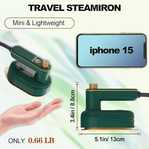 Portable Mini Travel Iron for Clothes, 180° Rotating Handheld Iron, 2 in 1 Small Size Ironing Machine for Dry and Wet Ironing for Business, Home, Fabric Wrinkle Remover (Dark Green) - 2