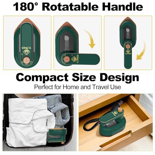 Portable Mini Travel Iron for Clothes, 180° Rotating Handheld Iron, 2 in 1 Small Size Ironing Machine for Dry and Wet Ironing for Business, Home, Fabric Wrinkle Remover (Dark Green) - 3