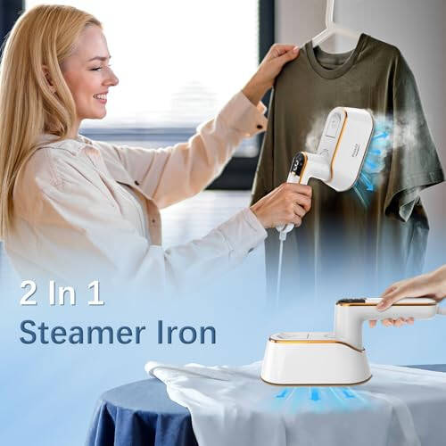 Portable Travel Steamer Iron for Clothes with LCD Display - 4 Mode Handheld Mini Clothing Steam Iron, 1200W Small Garment Steamer, Hand Held Fabric Steamer for Home, Dorm, Travel (120V ONLY)(White) - 3