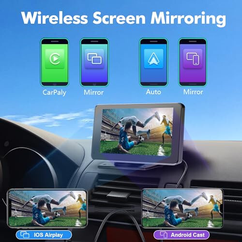 Portable Wireless CarPlay Screen for Car, 7 Inch Double Din Car Stereo for Apple CarPlay & Android Auto, Multimedia Player with Backup Camera, Mirror Link, Navigation Screen for All Vehicles - 9