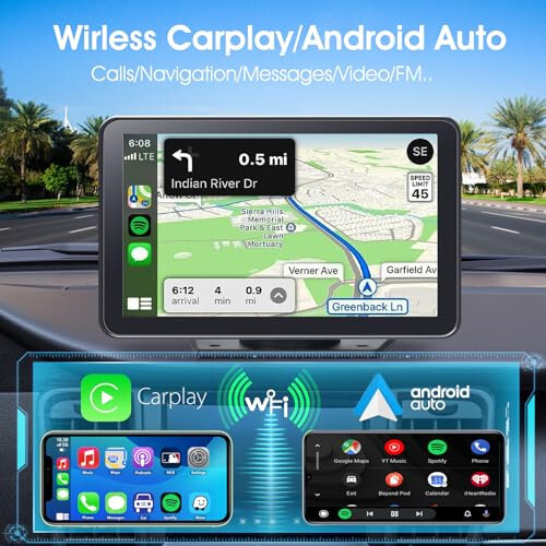 Portable Wireless CarPlay Screen for Car, 7 Inch Double Din Car Stereo for Apple CarPlay & Android Auto, Multimedia Player with Backup Camera, Mirror Link, Navigation Screen for All Vehicles - 1