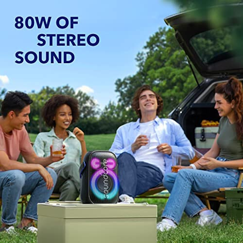 Портативная колонка Soundcore Anker Rave Neo 2 с 80-ваттным стереозвуком, PartyCast 2.0, световым шоу, водонепроницаемостью IPX7 (плавает на воде), 18 часами воспроизведения, настраиваемым эквалайзером и усилением басов (обновленная) - 2