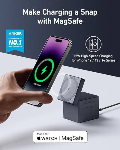 Портативный аккумулятор Anker MagGo, куб 3 в 1 с сертификацией Qi2 и MagSafe - 7