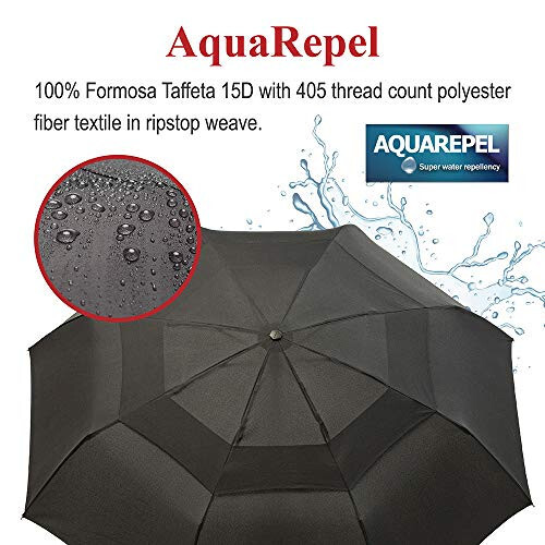 Portobello Large Travel Umbrella - 54 Inch Double Vented Canopy Folds Into Portable Size - Big Enough To Fit In 2 Adults - Auto Open Close Umbrellas for Rain Large Size - 1